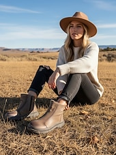 abordables Bottines-bottines en cuir pour femme avec fermeture éclair latérale et bout rond, chaussures de mode urbaine décontractées pour un usage quotidien