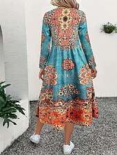 olcso Boho ruha-Női Maxiruha A vonalú ruha Fit and Flare ruha Szabadság Alkalmi Boho Parti Napi Alkalmi Normál Grafika Törzsi Hosszú ujj Terített nyak Lóhere Tavasz Ősz Tél