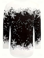 Χαμηλού Κόστους Χριστουγεννιάτικα Μπλουζάκια-Χριστουγεννιάτικα γυναικεία T-shirt γραφικά vintage μόδας στυλάτο μακρύ μανίκι crew neck στρογγυλή στολή κανονικά μπλουζάκια καθημερινής εκτύπωσης Σαββατοκύριακου μαύρο χρυσό καλοκαίρι άνοιξη