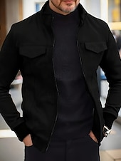 abordables Vestes en Suède Synthétique-Homme Veste en faux suède Veste Décontractée Vacances Quotidien Chaud Avec Poches Automne Hiver Uni Mode Classique Col montant Régulier Noir Vert Café Veste