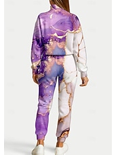 رخيصةأون بدلات رياضية-نسائي كنزة بدلة رياضية بدلة رياضية من قطعتين رباط إحزم الهندسة أطقم ملابس رياضية الخريف أرجواني مهنة الخارج السفر خفة الوزن موضة كم طويل رياضة ألبسة رياضية قابل للبسط عادي