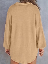 economico Bluse Semplici-Per donna Felpa Maglione Quotidiano Elegante Casual Tinta unica A Coste Scollo a V Bottoni Lavorato a maglia Manica Lunga Top Regolari Maglia Quotidiano Ferie Uscire Bianco Rosa Autunno Inverno