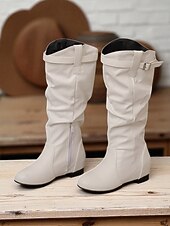 levne Slouch Boots-Dámské Boty Slouchy boty Jezdecké boty Denní Boty do lýtka Přezky Skryté pata Oblá špička Na běžné nošení Denim Umělá kůže Zip Fialová Světle hnědá Tmavěhnědá