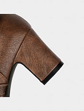 Недорогие Сапоги-слаучи-Женские коричневые сапоги из искусственной кожи с застежкой-молнией сбоку и ремешком с пряжкой, винтажные повседневные сапоги на блочном каблуке для осени, зимы, улицы и повседневной носки