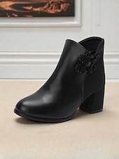 preiswerte Stiefeletten-Weiße Damen-Stiefeletten aus Kunstleder mit Jacquard und Blockabsatz – stylische kurze Winterstiefeletten für Damen, ideal für Urlaubspartys, Outdoor-Bekleidung und lässigen Streetstyle