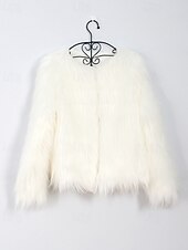 preiswerte Felle &amp; Leder-Damen Kunstpelzmantel Warm Bequem Pelze &amp; Leder Mode Einfach Urlaub Straße Ausgehen Wochenende Regulär Rundhalsausschnitt Normale Passform Langarm Oberbekleidung Schwarz Weiß Rosa Herbst Winter