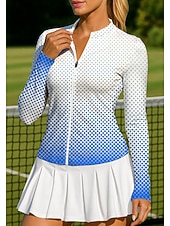 voordelige Dameshirt-Dames Geometrisch Verloop Tops Sportshirt Tennisshirt Tennis T-shirt Lange mouw Vetoketju Bloemig UPF50+ UV-bestendig Hoge Elasticiteit Vochtregelerend Ademend Volleybal Tennis Golf Ronde Hoge nek