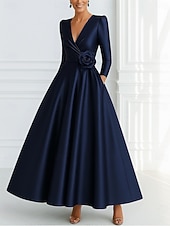 preiswerte A-Linie Abendkleider-A-Linie Abendkleid Elegant Formelle Kleidung Formell Hochzeit Bodenlang Dreiviertelarm V Ausschnitt Tasche Satin mit Tasche 2025