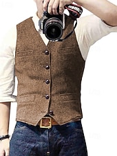 abordables Chaleco de hombre-Hombre Chaleco Vacaciones Fiesta Negocio Moda Casual Primavera Otoño Bolsillo Botones Poliéster Cómodo Color sólido Recto 1 botón Escote en Pico Ajuste regular Plata Negro Champaña Vino Chaleco
