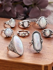 Недорогие Женские кольца-Женский винтажный комплект колец с опалом, посеребренные кольца в богемском стиле с регулируемой длиной, украшения для вечеринок, свадеб и повседневной носки