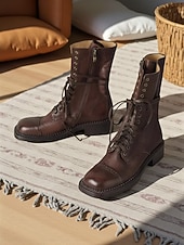 abordables Bottes de combat-Bottines à lacets en cuir classiques Maillard de style britannique pour femmes - Bottines de combat rétro vintage pour une tenue décontractée d&#039;automne et d&#039;hiver