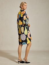 cheap Casual Dress-Women&#039;s Black Pumpkin Print Shirt Dress V Neck Loose Fit Asymmetrical Hem Split Design Elegant Stylish Daily Work Party Fall