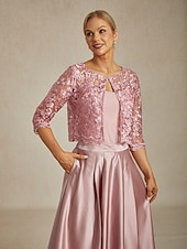 levne Bundy-Dámské krajkové topy, bunda, květinový vzor, elegantní, párty, kulatý výstřih, crop topy, svatební, host, večírek, večerní oblečení, krajka, vyšívaná, světle růžová, léto, jaro, podzim
