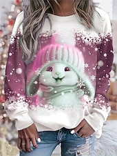 tanie Świąteczna bluza-Damskie Bluza z kapturem Z kapturem Graficzny Zwierzę Moda Codzienny Długi rękaw Półgolf Zwykłe topy Ulica Na co dzień Nadruk Czerwony Niebieski Fioletowy Zielony Wiosna Jesień Zima