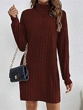abordables Robes pull-Femmes Mini Robe Robe Pull Robe Décontractée Mode Moderne Quotidien Date Week-end Coupe régulière Uni manche longue Col haut Noir Vin Gris Clair Abricot Automne Hiver