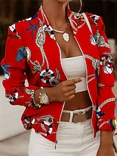 billiga Blazers och kostymer-Dam Kavaj Bekväm Mönster Elegant Mode Utomhus Färgblock Utekväll Ledigt / vardag Helgen Cardigan Normal Hög krage Normal Långärmad Ytterkläder Svart Vit Gul Vår Höst