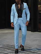 tanie Męskie klasyczne marynarki-Męskie Marynarka + spodnie wizytowe Marynarka Garnitury Biznes Spotkanie towarzyskie Wesele 2 elementy Moda Codzienny Wiosna Jesień Poliester Kolorowy blok Kieszeń Guziki Wygodny Guziki jednorzędowe