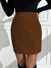 Χαμηλού Κόστους Επίσημες φούστες-Γυναικεία Μοντέρνα Ρετρό / Βίντατζ Μίνι Ψηλή Μέση Φούστες Σκέτο Διαχωρισμός Μικροελαστικό Καθημερινά Δρόμος Καφέ Άνοιξη