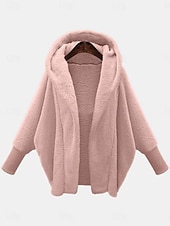 billiga Fleece-fodrade jackor-Dam Vardaglig jacka Bekväm Andningsfunktion Ficka Förstoringar Ledigt Slät Semester Gata Ledigt Dagliga kläder Öppen front Normal Huva Lös passning Långärmad Ytterkläder Svart Vit Rodnande Rosa Vår