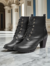abordables Années 1950-Bottines brogues à lacets marron vintage années 1950 pour femmes – bottines à talons ronds en similicuir pour tenues rétro, tenues de tous les jours et mode automnale