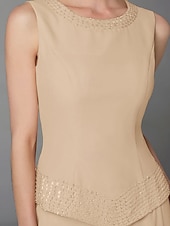abordables Costumes-pantalons pour maman-Pantalon de mariage à la plage ensemble de 3 pièces mère de la mariée invitée de mariage formelle élégante grande taille avec encolure bateau longueur au sol manches longues enveloppe incluse avec
