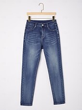 preiswerte Hose-Damen Weiblich Jeans Volle Länge Knöchellang Baumwolle Denim Dehnbar Elegant Lässig Dunkelblau Sommer Herbst Ganzjahresmode S M L