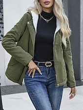 billiga Fleece-fodrade jackor-Dam Vinterkappa Fleece-jacka Bekväm Andningsfunktion Ficka Ledigt Slät Semester Gata Ledigt Dagliga kläder Dragkedja Normal Huva Normal Långärmad Ytterkläder Svart Blå Kaki Vår Höst