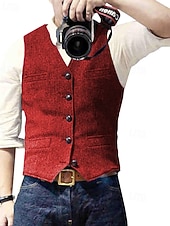 abordables Chaleco de hombre-Hombre Chaleco Vacaciones Fiesta Negocio Moda Casual Primavera Otoño Bolsillo Botones Poliéster Cómodo Color sólido Recto 1 botón Escote en Pico Ajuste regular Plata Negro Champaña Vino Chaleco