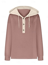 abordables Sudaderas Sencillas-Mujer Blusa Retazos Botones Color sólido Elegante Casual Manga Larga Con Capucha Tops regulares Diario Negro Blanco Rosa Gris Primavera Otoño Invierno