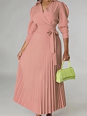 levne Party šaty-Dámské Midi šaty Šaty na párty Koktejlky Saténové šaty Slip Dress Elegantní Moderní Venkovní Párty Večerní oslava Běžný Bez vzoru Dlouhý rukáv Košilový límec Růžová růžová Černá Světlá růžov