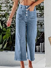 economico Pantaloni a gamba dritta-Per donna Jeans Chinos Dritto Streetwear Casual Lunghezza intera Vita media Semplice Tasca Elastico in vita Confortevole Micro-elastico All&#039;aperto Vacanza Quotidiano Nero Blu Blu chiaro Autunno