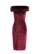 abordables Robe de cocktail-Femmes Robe Midi Robe en Velours Robe de Soirée Robe de Cocktail Robe fourreau Élégant Moderne Soirée Coupe régulière Uni Manche Courte Épaules Dénudées Noir Vin bleu marine Bleu paon Printemps
