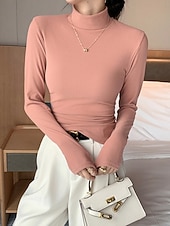 economico Colori solidi-Per donna Felpa Elegante Casual Morbido Colore Puro A Coste Dolcevita Lavorato a maglia Manica Lunga Top Regolari Maglia All&#039;aperto Quotidiano Weekend Nero Bianco Autunno Inverno
