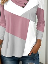 billige Stripe og geometrisk t-skjorte-Dame Tunika Grafisk Geometrisk Geometri Stilfull Fritid Langermet Cowl-hals V-hals Vanlige topper Daglig Knapper Trykt mønster Rosa Himmelblå Kakifarget Vår Høst Vinter