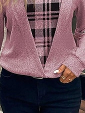 voordelige Strepen- en Geometrische Blouses-Dames Overhemd Blouse Afdrukken Ruitjes Stijlvol Basic Casual Lange mouw Vierkante hals Normale tops Dagelijks Feestdagen Blozend Roze Lente Herfst Winter