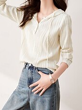 economico Felpe e Sweatshirt Texturizzati-Per donna Felpa con cappuccio Semplice Casual Manica Lunga Con Cappuccio Top Regolari Streetwear Ferie Bottoni Beige Autunno Inverno