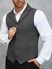 preiswerte Herrenweste-Herren Tweedweste Weste Formell Hochzeit Urlaub Täglich Mode Klassisch Frühling Herbst Tasche Knöpfe Tweed Polyester Bequem Einfach Fischgrätenmuster Einreihig Reverskragen mit Schlitz Normale