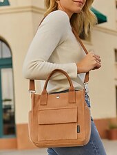 abordables Cabas et fourre-tout-Sac fourre-tout en velours côtelé pour femme avec bandoulière – Sac à main vintage décontracté pour le travail, les voyages, le shopping et le quotidien