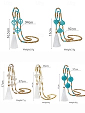 abordables Collier pour femme-Collier long à pompon en perles pour femme avec pendentif étoile, bijoux bohème en perles de bois pour tenues décontractées, vêtements de plage et fêtes