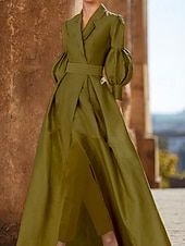 billiga Mammas jumpsuits-Kostym  Byxdress Mor till bruden Bröllopsgäst Elegant V-ringad Golvlängd Lång ärm med Rynkning Enfärgad gratis anpassad storlek