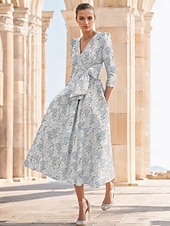  A-Linie Kleid Knöchellänge Cocktailkleider Partykleider Elegant Vintage Halbarm V Ausschnitt Hochzeitsgast Kirche Abnehmbar Jacquard mit Schleife(n) Blume