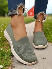 baratos Ténis de mulher-Tênis femininos Flyknit slip-on laranja brilhante – calçados leves e respiráveis para caminhada, uso casual diário e viagens