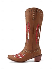 Broderade cowboystövlar i westernstil för kvinnor, svart och röd design med nitar, perfekta för holloween-festivaler, countrykonserter och vardagliga outfits billiga Cowboy & Western Boots-Broderade cowboystövlar i westernstil för kvinnor, svart och röd design med nitar, perfekta för holloween-festivaler, countrykonserter och vardagliga outfits