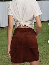 economico Gonne Formali-Per donna Moda Casual Mini Vita Alta Gonne Semplice Tasca Inelastico Quotidiano Streetwear Marrone Primavera