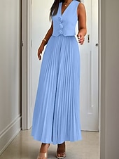 abordables Ensembles de robes-Femmes Robe Midi Robe Décontractée Robe Ensemble Robe en Satin Élégant Mode Moderne Extérieur Quotidien Sortir Coupe régulière Uni Sans manches Col en V Noir Rose Claire Vin Bleu Printemps Automne