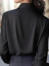 cheap Dressy Blouses-Women's Shirt Elegant Dressy Satin Top Buttons Plain Elegant Stylish Long Sleeve Shirt Collar Regular Tops Holiday Going out Black White Spring Fall