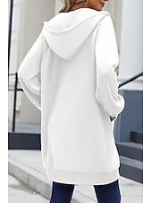 halpa huppari takki-Naisten Huppari takki Mukava Hengittävä Vetoketju Tasku Vapaa-aika Tavallinen Loma Katu Kausaliteetti Arki-asut Vetoketju Pitkä Hupullinen Normaali Pitkähihainen Päällysvaatteet Laivasto Musta