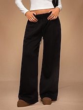 abordables jambe large et taille haute-Femmes Joggings Jambe large Chinos Mode Streetwear Occasionnel Longueur complète Taille haute Uni Ceinture Élastique Confortable Doux Élastique Extérieur Rue Gris clair Noir Blanche Rouge Ét