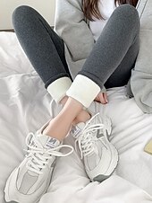 זול leggins עם ריפוד פליס-בגדי ריקוד נשים מכנסי פליסה חותלות אופנתי סגנון רחוב יום יומי באורך מלא מותניים גבוהים אחיד גזרה גבוהה נוח רך סטרצ&#039;י (נמתח) חופשה יומי אפור כהה שחור אפור סתיו חורף גזרה צרה