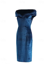 abordables Robe de cocktail-Femmes Robe Midi Robe en Velours Robe de Soirée Robe de Cocktail Robe fourreau Élégant Moderne Soirée Coupe régulière Uni Manche Courte Épaules Dénudées Noir Vin bleu marine Bleu paon Printemps